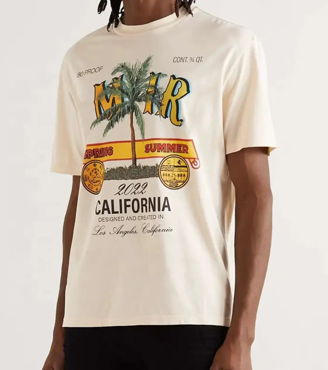 White t-shirt with colorful print