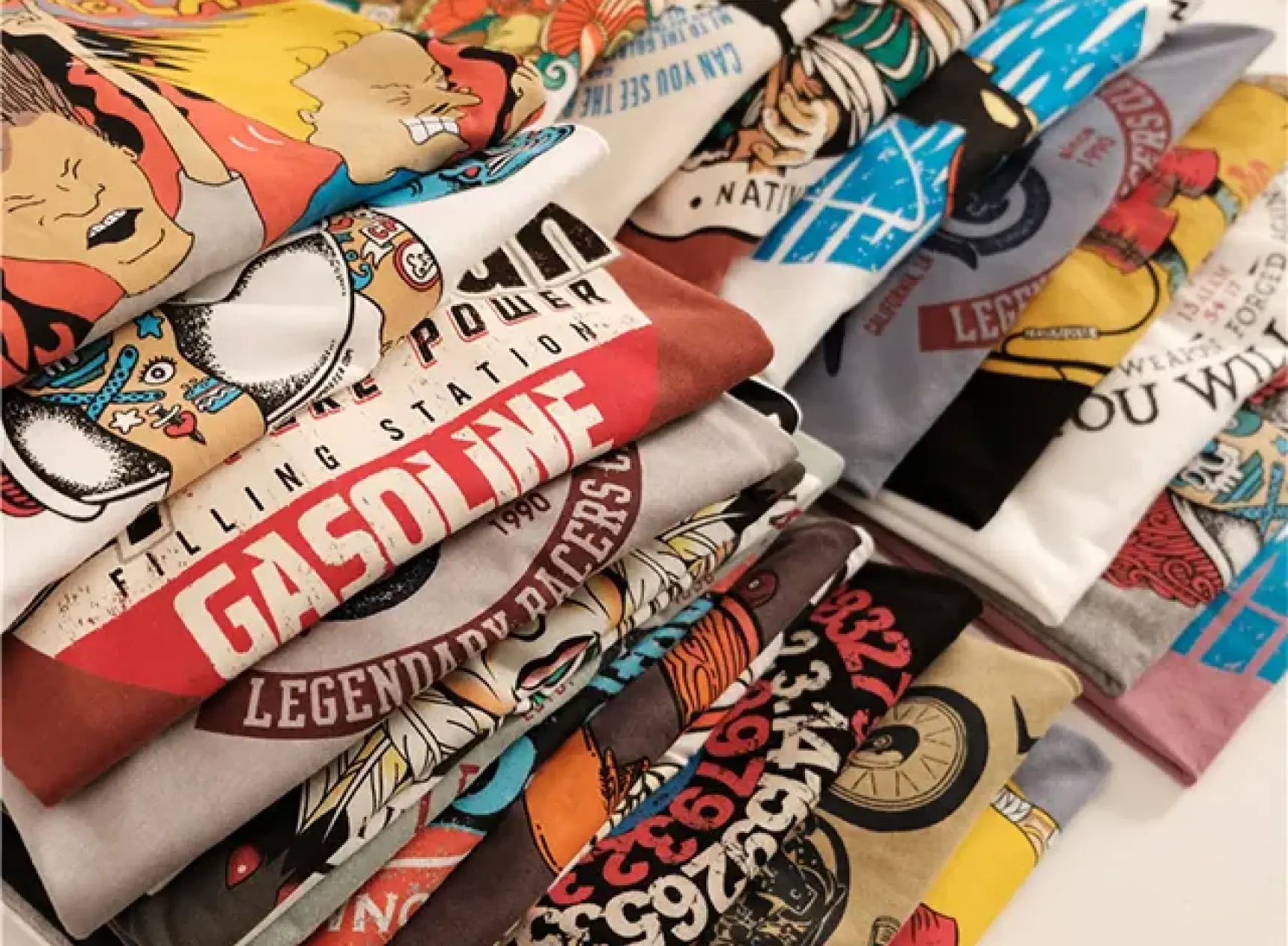 Stack of printed t-shirts